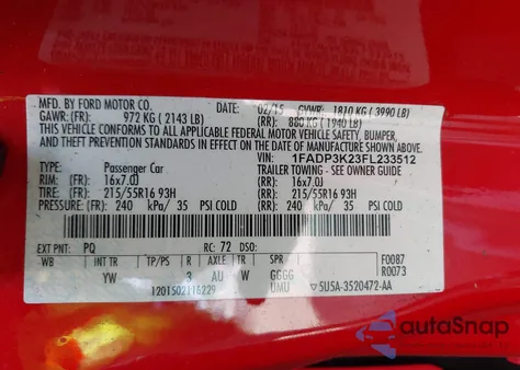 2015 Ford Focus Se из США, поврежденный, VIN 1FADP3K23FL233512